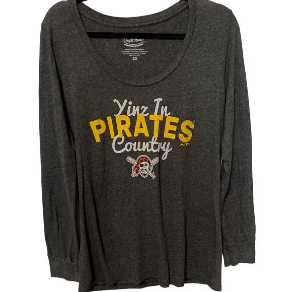 Pittsburgh Pirates Dark Gray Long Sleeve Scoop Neck Tee Size 2XL *Runs Small* - Picture 1 of 7
